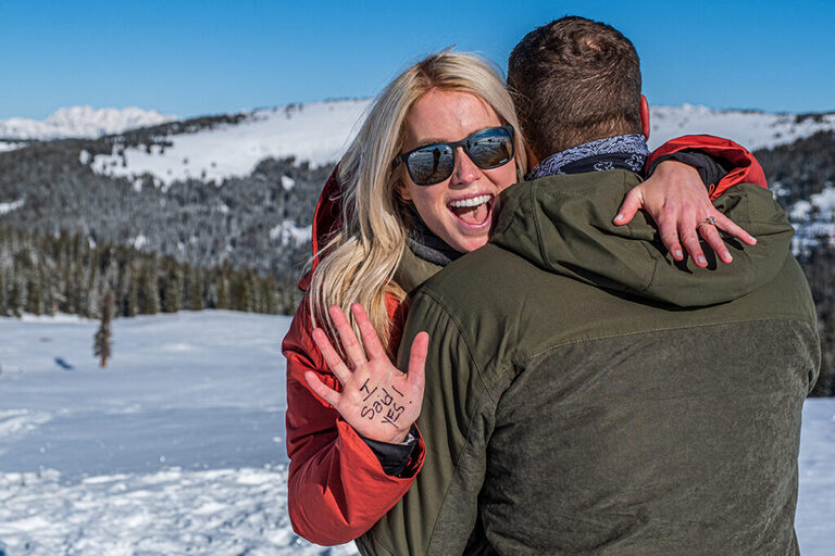 After she said yes to his marriage proposal near Vail, CO while on a snowmobile tour with Nova Guides