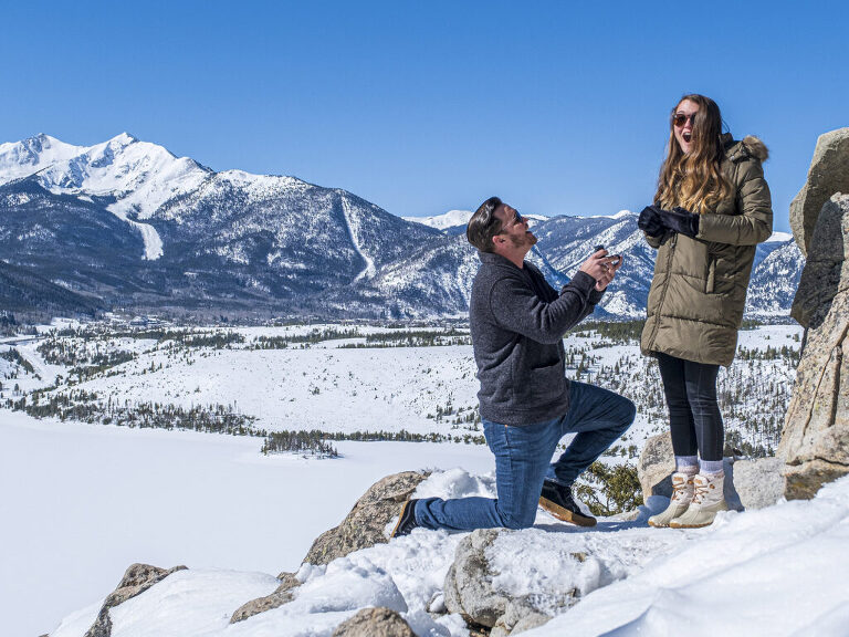 Marriage proposal photoraphed at Sapphire Point near Breckenridge, CO.