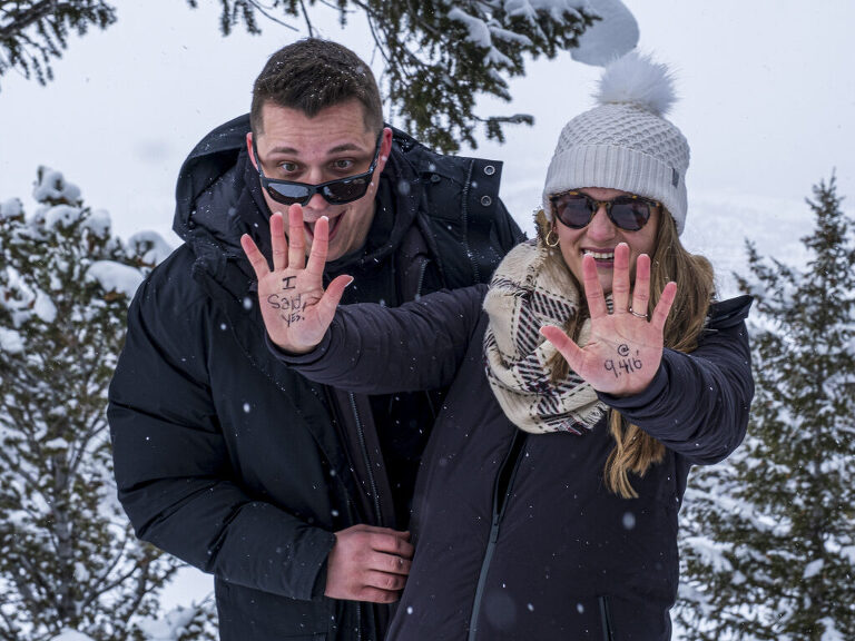 Happy faces after she said yes to his marriage proposal at Sapphire Point near Breckenridge, CO